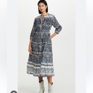 Cleobella Dalia block print organic cotton midi dress size medium